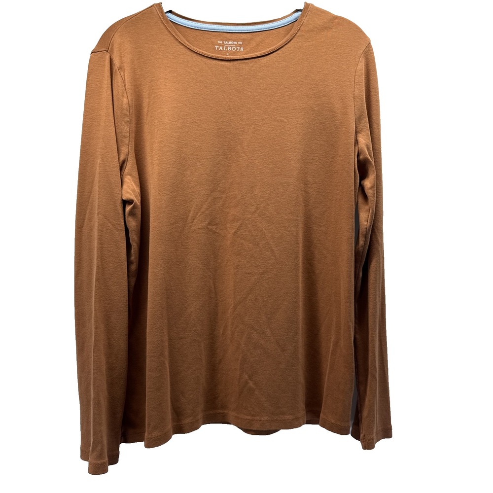 Talbots Women's Top Size Large Solid Brown Long Sleeve Pullover 100% Cotton